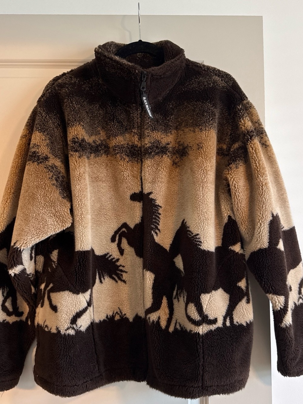 Vintage Brown & Cream Teddy Jacket with Horse Silhouette